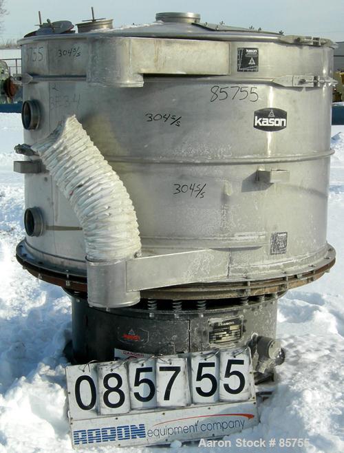 USED: Kason high capacity recycle clarifier/screener, model K60-2-SS, 304 stainless steel. 60" diameter, double deck, 3 separation, includes top cover. Driven by a 1 hp, 3/60/575 volt, 1200 rpm motor...