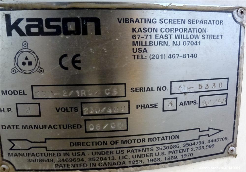 Used Kason Screener, Model K72-2/1RC/CS