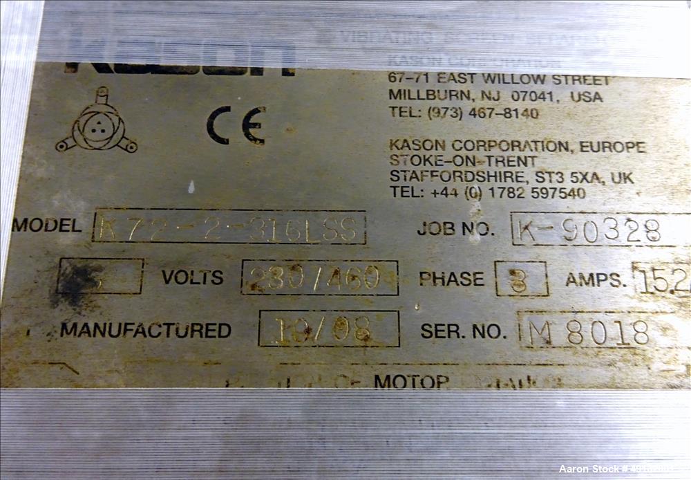 Used Kason Screener, Model K72-2-316LSS, 316L Stainless Steel.