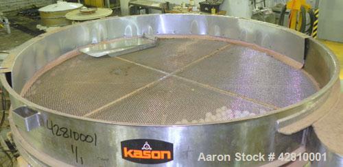 Used Kason Screener, Model K-72-2-SS, 304 Stainless Steel. 72" Diameter, double deck, 3 separation, no top cover. Driven by a 5hp, 3/60/460 volt, motor. Mounted on a carbon steel base. Built 2008.