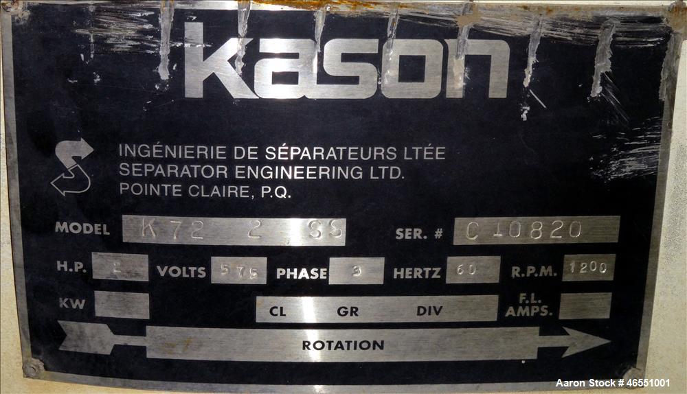 Used Kason Screener, Model K72-2-SS