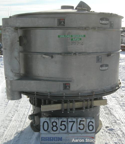 USED: Kason high capacity recycle clarifier/screener, model K72-2AD-SS, 304 stainless steel. 72" diameter, double deck, 3 separation, includes top cover. Driven by a 2 hp, 3/60/575 volt, 900 rpm moto...
