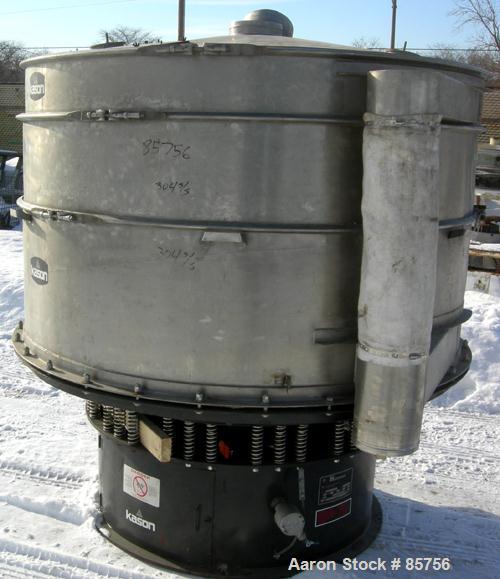USED: Kason high capacity recycle clarifier/screener, model K72-2AD-SS, 304 stainless steel. 72" diameter, double deck, 3 separation, includes top cover. Driven by a 2 hp, 3/60/575 volt, 900 rpm moto...