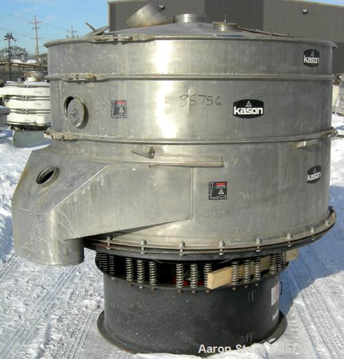 USED: Kason high capacity recycle clarifier/screener, model K72-2AD-SS, 304 stainless steel. 72" diameter, double deck, 3 separation, includes top cover. Driven by a 2 hp, 3/60/575 volt, 900 rpm moto...