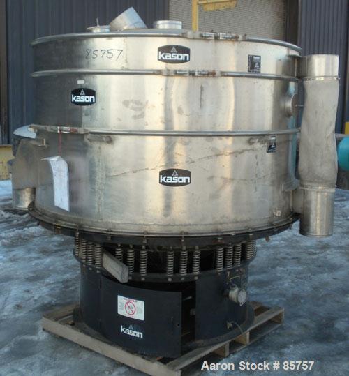 Used Kason High Capacity Recycle Clarifier/Screener, Model K72-2AD-SS, 304 Stainless Steel. 72" diameter, double deck, 3 separation. Driven by a 2 hp, 3/60/480 volt, 900 rpm motor. Mounted on a carbo...