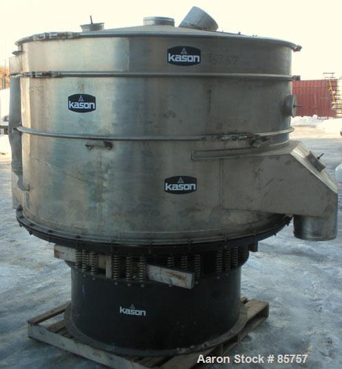 Used Kason High Capacity Recycle Clarifier/Screener, Model K72-2AD-SS, 304 Stainless Steel. 72" diameter, double deck, 3 separation. Driven by a 2 hp, 3/60/480 volt, 900 rpm motor. Mounted on a carbo...