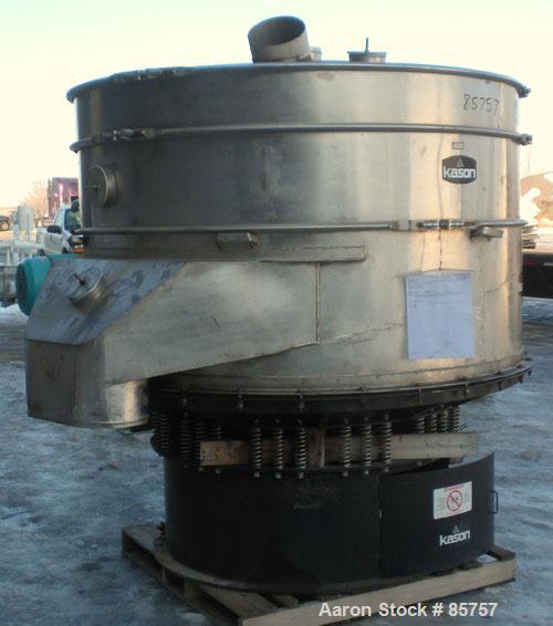 Used Kason High Capacity Recycle Clarifier/Screener, Model K72-2AD-SS, 304 Stainless Steel. 72" diameter, double deck, 3 separation. Driven by a 2 hp, 3/60/480 volt, 900 rpm motor. Mounted on a carbo...