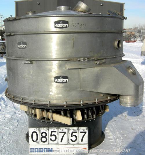 Used Kason High Capacity Recycle Clarifier/Screener, Model K72-2AD-SS, 304 Stainless Steel. 72" diameter, double deck, 3 separation. Driven by a 2 hp, 3/60/480 volt, 900 rpm motor. Mounted on a carbo...