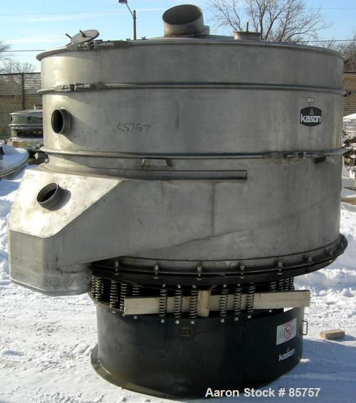 Used Kason High Capacity Recycle Clarifier/Screener, Model K72-2AD-SS, 304 Stainless Steel. 72" diameter, double deck, 3 separation. Driven by a 2 hp, 3/60/480 volt, 900 rpm motor. Mounted on a carbo...