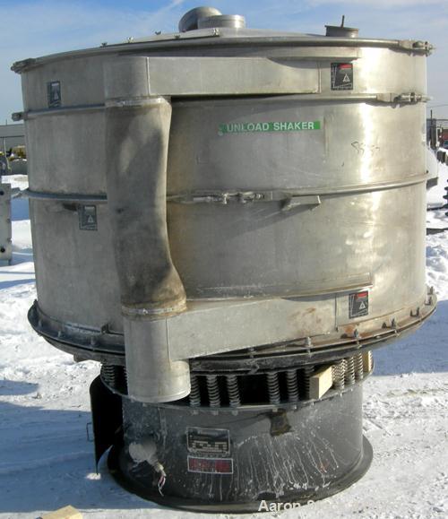 Used Kason High Capacity Recycle Clarifier/Screener, Model K72-2AD-SS, 304 Stainless Steel. 72" diameter, double deck, 3 separation. Driven by a 2 hp, 3/60/480 volt, 900 rpm motor. Mounted on a carbo...