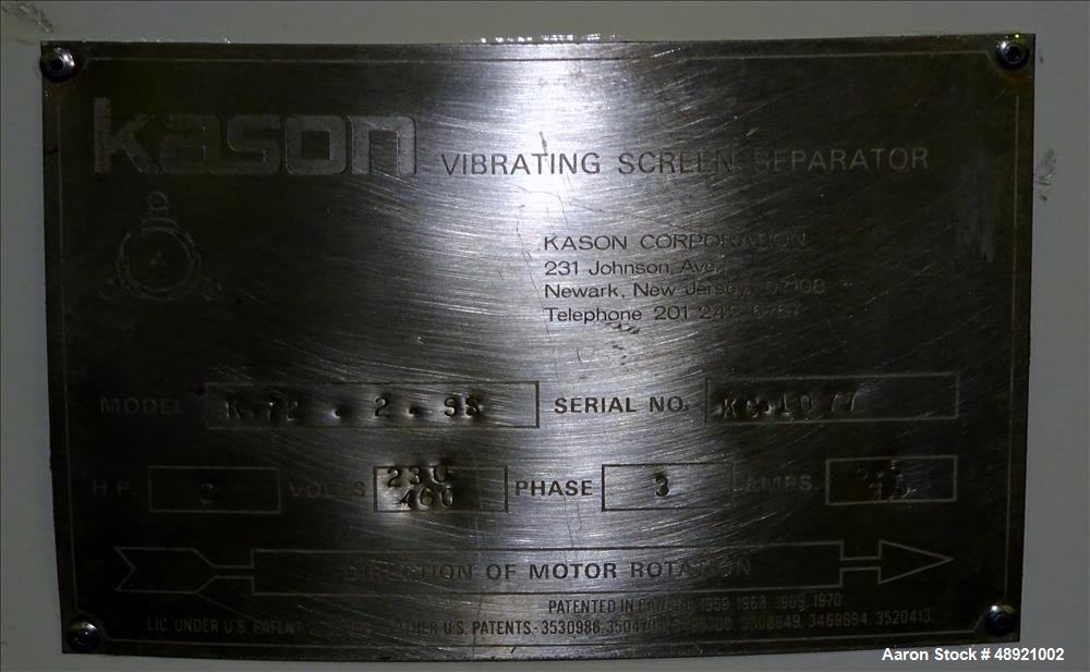 Used- Kason Vibrating Screen Separator, Model K-72-2-SS