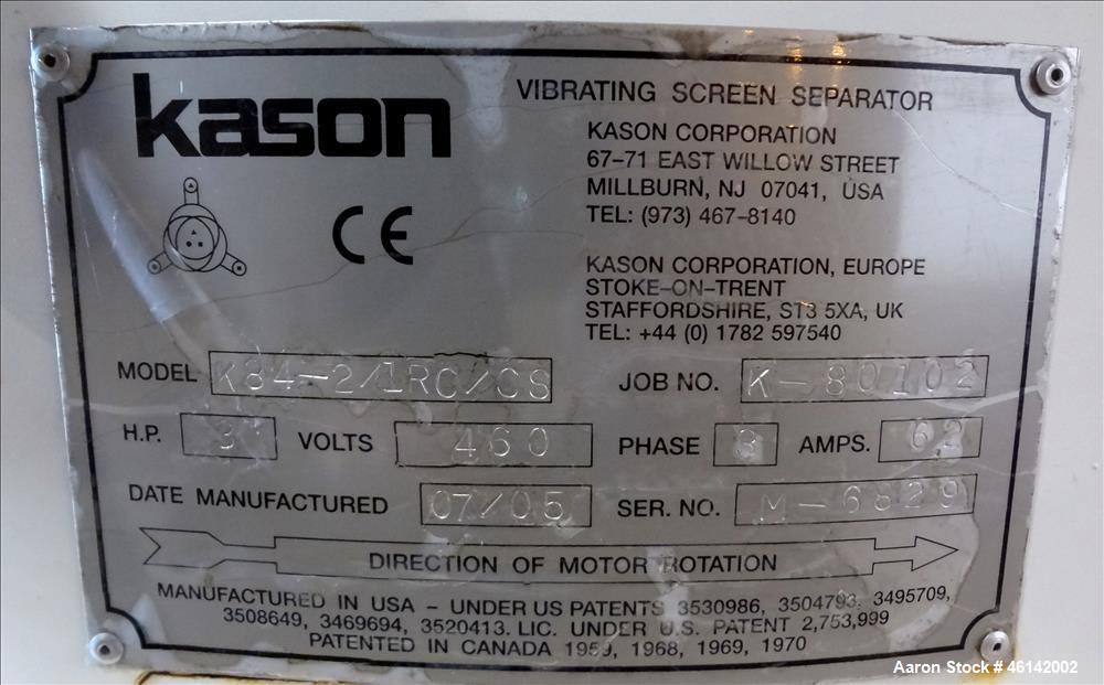 Used Kason Screener, Model # K84-2/1RC/CS, Carbon Steel