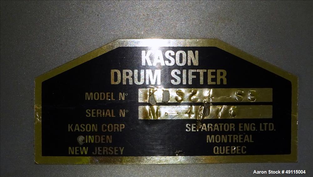 Used Kason Drum Sifter / Sieve, Model KDS24-SS, 24" Diameter, 304 Stainless Ste