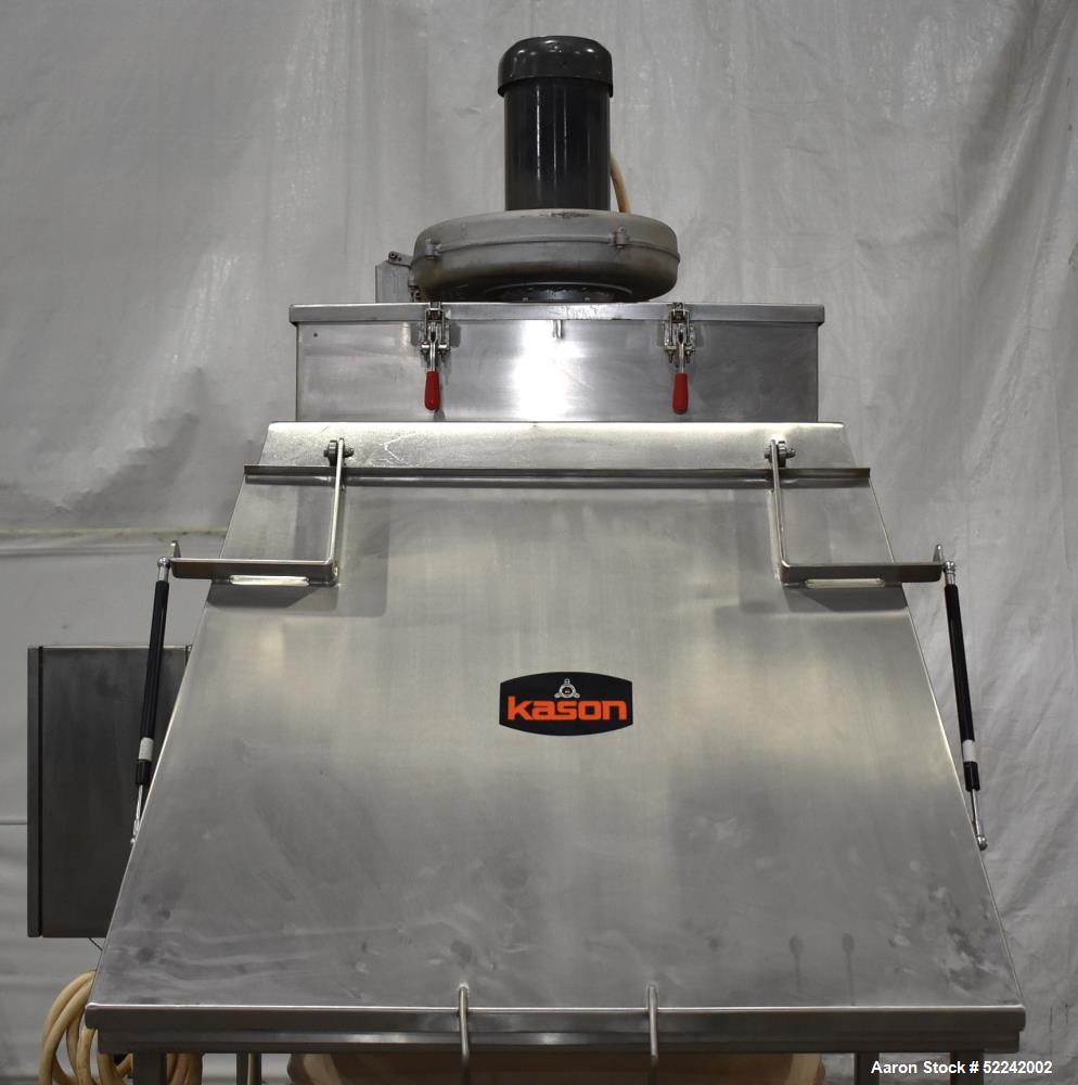 Used- Kason Vibratory Flo-Thru Bag Dump Screener with Dust Collector, Model KEDS-K30-1-SS, Stainless Steel. 30" Diameter. Si...