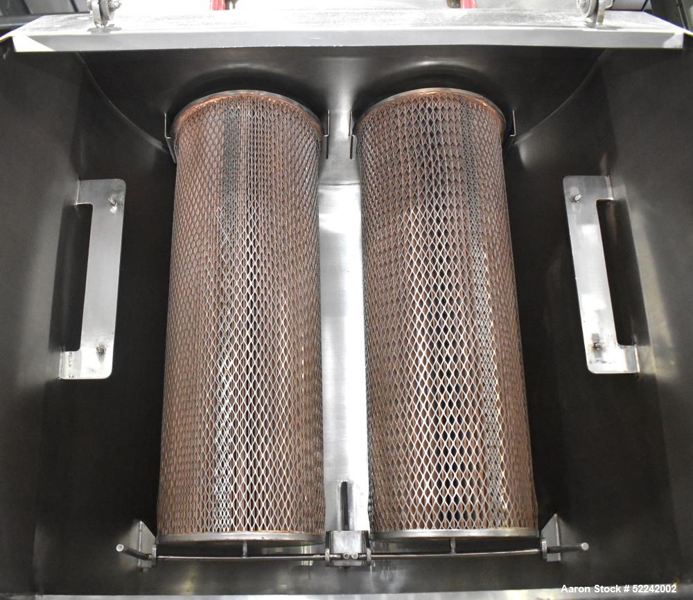 Used Kason Vibratory Flo-Thru Bag Dump Screener with Dust Collector, Model KEDS-K30-1-SS, Stainless Steel. 30" Diameter. Single deck, single separation. Driven by .33hp, 3/60/230/460 volt, 1140 rpm m...