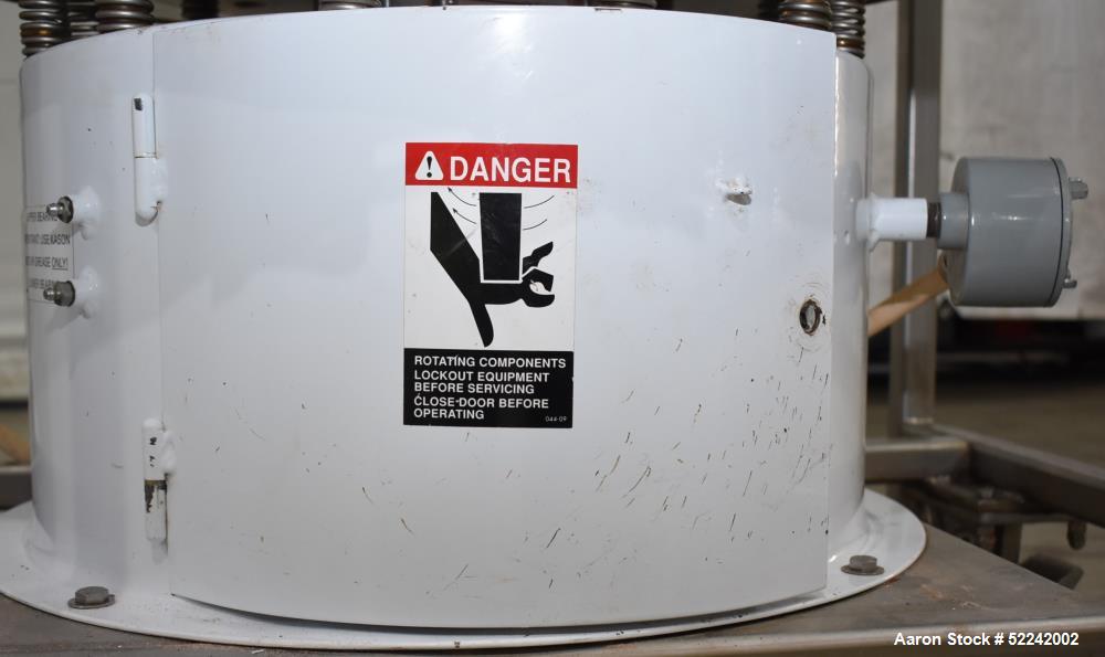 Used Kason Vibratory Flo-Thru Bag Dump Screener with Dust Collector, Model KEDS-K30-1-SS, Stainless Steel. 30" Diameter. Single deck, single separation. Driven by .33hp, 3/60/230/460 volt, 1140 rpm m...