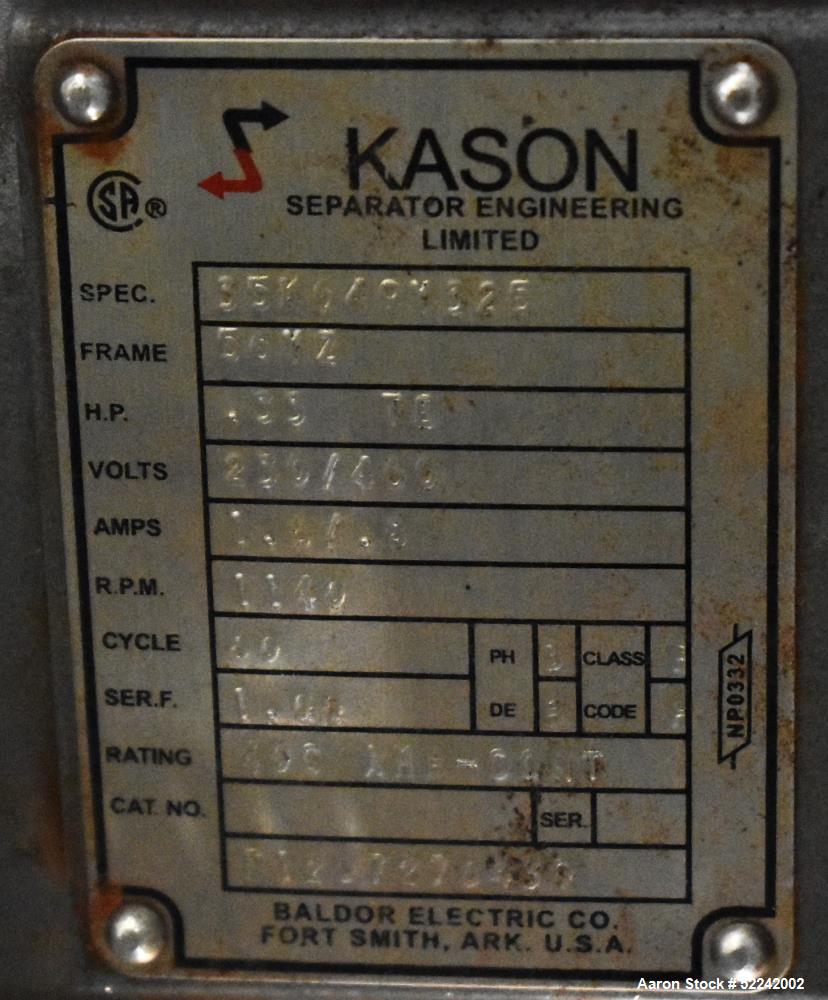 Used- Kason Vibratory Flo-Thru Bag Dump Screener with Dust Collector, Model KEDS-K30-1-SS, Stainless Steel. 30" Diameter. Si...