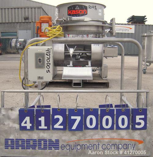 Used Kason Drum Sifter, Model KS-18-SS, 304 stainless steel. 16" diameter x 4" deep, single separation, no top cover. Driven by a (.05) hp, 1/60/115 volt, 1800 rpm motor. Mounted on a stainless steel...