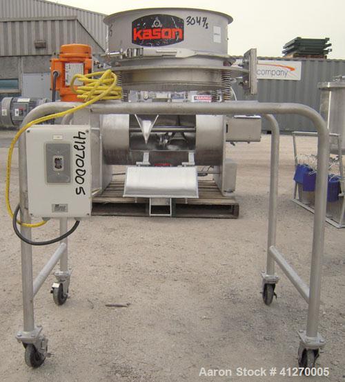 Used Kason Drum Sifter, Model KS-18-SS, 304 stainless steel. 16" diameter x 4" deep, single separation, no top cover. Driven by a (.05) hp, 1/60/115 volt, 1800 rpm motor. Mounted on a stainless steel...