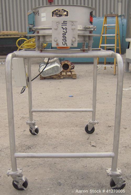 Used Kason Drum Sifter, Model KS-18-SS, 304 stainless steel. 16" diameter x 4" deep, single separation, no top cover. Driven by a (.05) hp, 1/60/115 volt, 1800 rpm motor. Mounted on a stainless steel...
