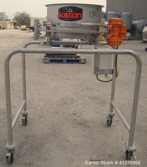 Used Kason Drum Sifter, Model KS-18-SS, 304 stainless steel. 16" diameter x 4" deep, single separation, no top cover. Driven by a (.05) hp, 1/60/115 volt, 1800 rpm motor. Mounted on a stainless steel...