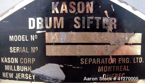 Used Kason Drum Sifter, Model KS-18-SS, 304 stainless steel. 16" diameter x 4" deep, single separation, no top cover. Driven by a (.05) hp, 1/60/115 volt, 1800 rpm motor. Mounted on a stainless steel...
