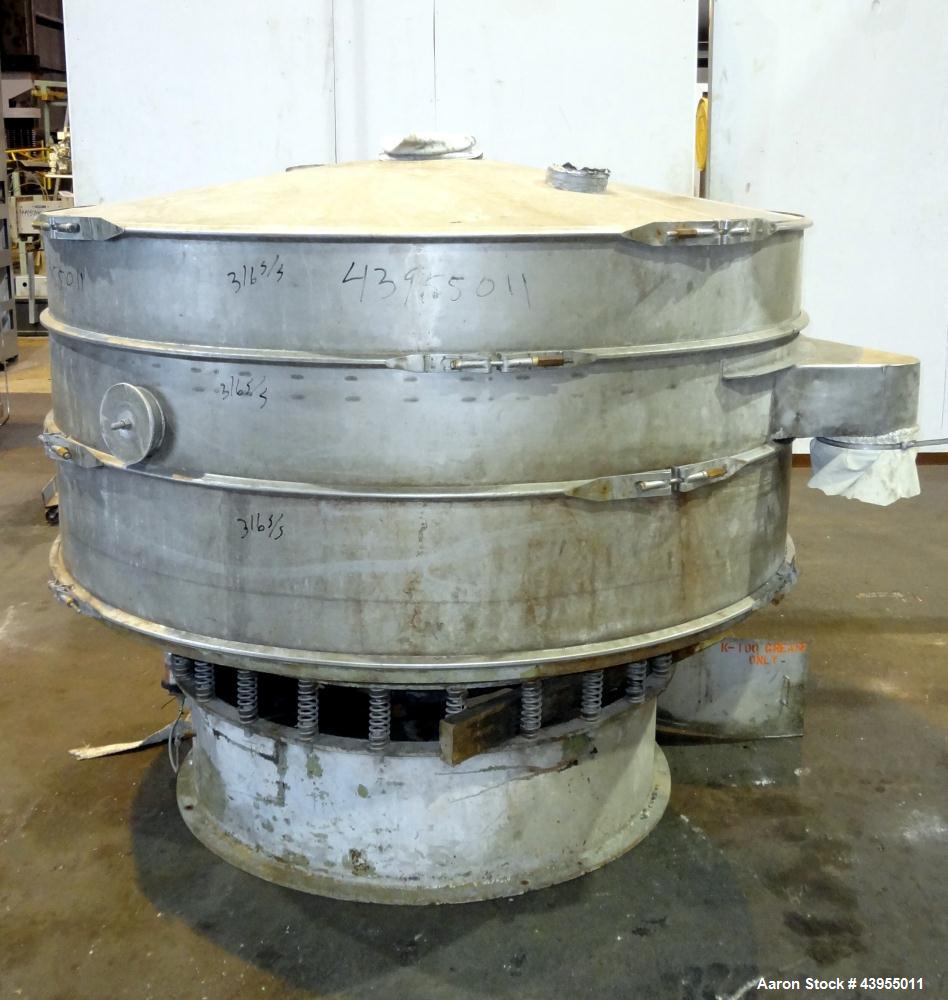 Used Kason Screener, Model KX-2-SS, 316 Stainless Steel. 72" Diameter, double deck, 3 separation. 316 Stainless steel top cover. Driven by a 2hp, 3/60/220/440 volt motor. Mounted on a carbon steel ba...
