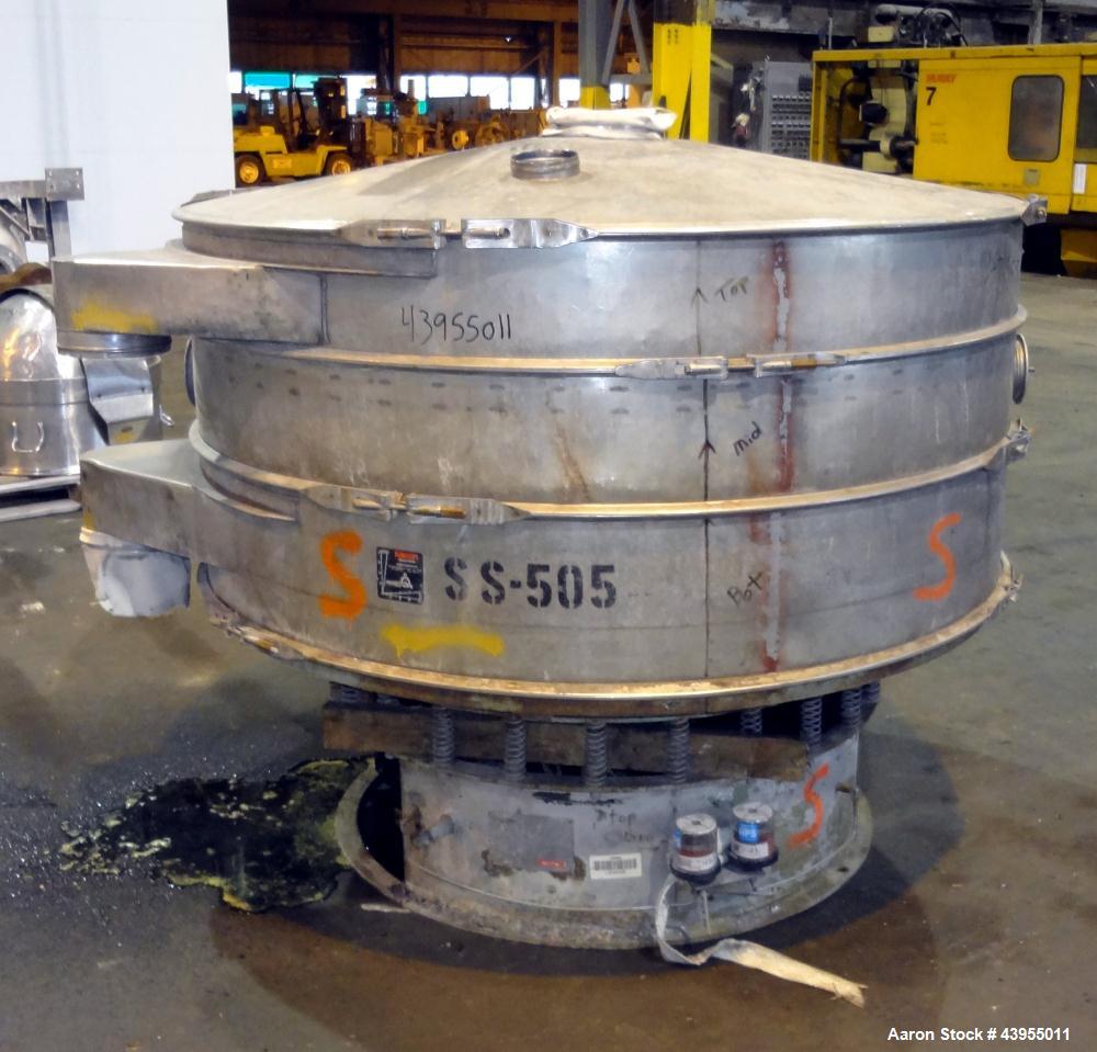 Used Kason Screener, Model KX-2-SS, 316 Stainless Steel. 72" Diameter, double deck, 3 separation. 316 Stainless steel top cover. Driven by a 2hp, 3/60/220/440 volt motor. Mounted on a carbon steel ba...
