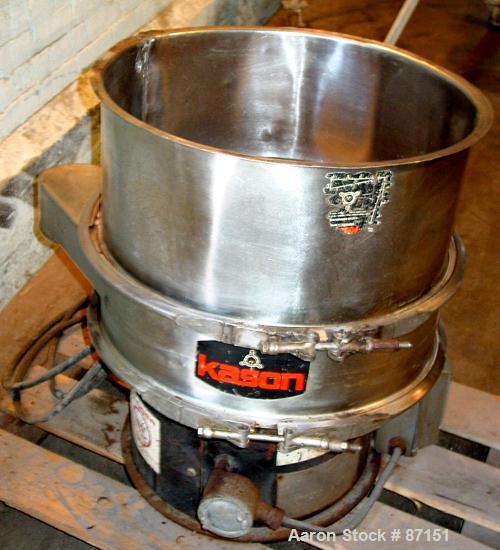 USED: Kason screener, stainless steel. 24" diameter, single deck, 1 separation. No top cover. Driven by a 1/3 hp, 3/60/230/460 volt motor. Mounted on a carbon steel base.