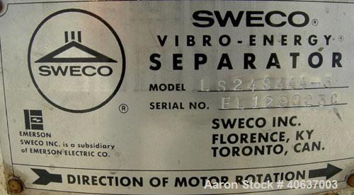 Used Sweco Screener, Model LS24S444-3, 304 Stainless Steel.  24" diameter, bottom deck only. Driven by a 1/3 HP, 3/60/440 Volt, 1140 RPM motor.  Mounted on a carbon steel base.