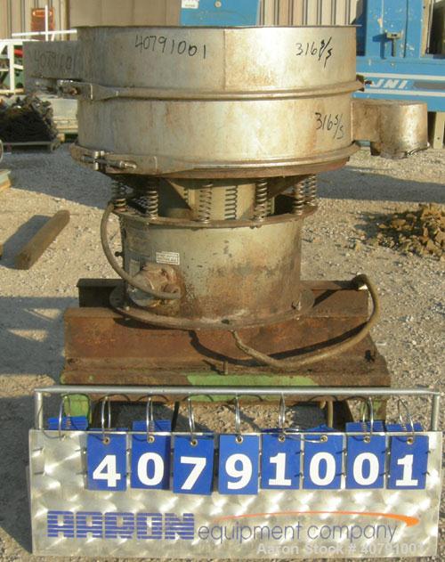 Used Sweco Screener, Model LS30S66, 316 stainless steel.  30" diameter, single deck, 2 separation, no top cover.  Driven by a 1/2 hp, 3/60/220/440 volt, 1140 rpm motor.  Mounted on a carbon steel fra...