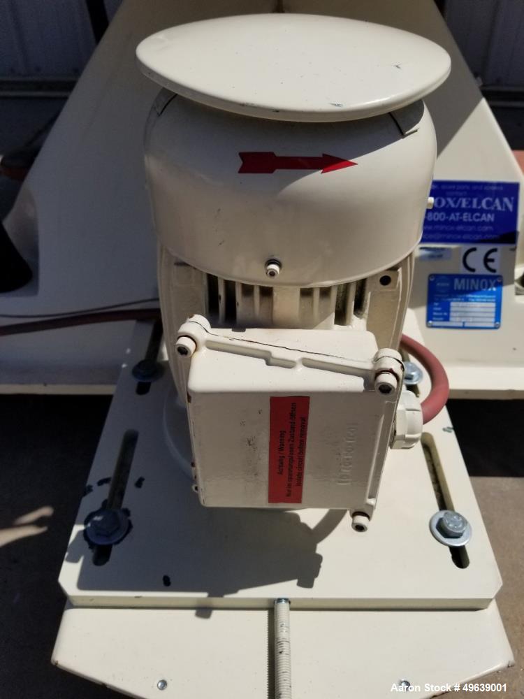 Used Minox Tumbler Screening Machine, Model MTS1000/2. 1000MM diameter (39.3"). Stainless Steel, Double Deck, 3 Separation, Stainless Steel Top Cover. Driven by a 3 HP, 3/60/255-460v Motor. Mfg. 2002.