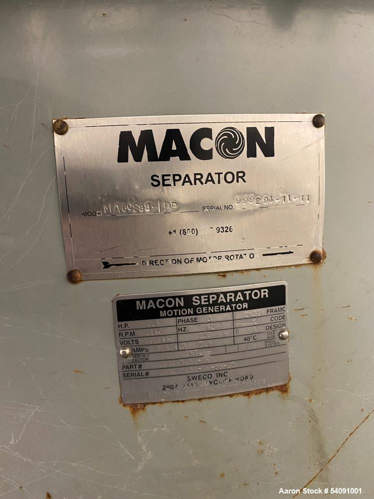 Used Macon MA60S88-DP Vibratory Separator | 60" SS Screens | Wet/Dry Processing