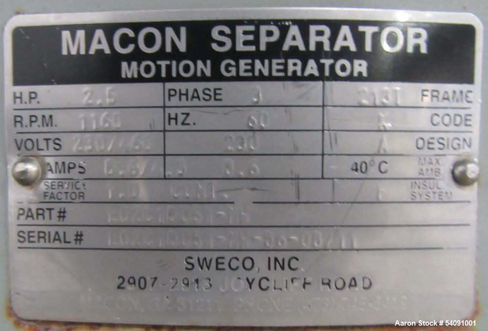 Used Macon MA60S88-DP Vibratory Separator | 60" SS Screens | Wet/Dry Processing
