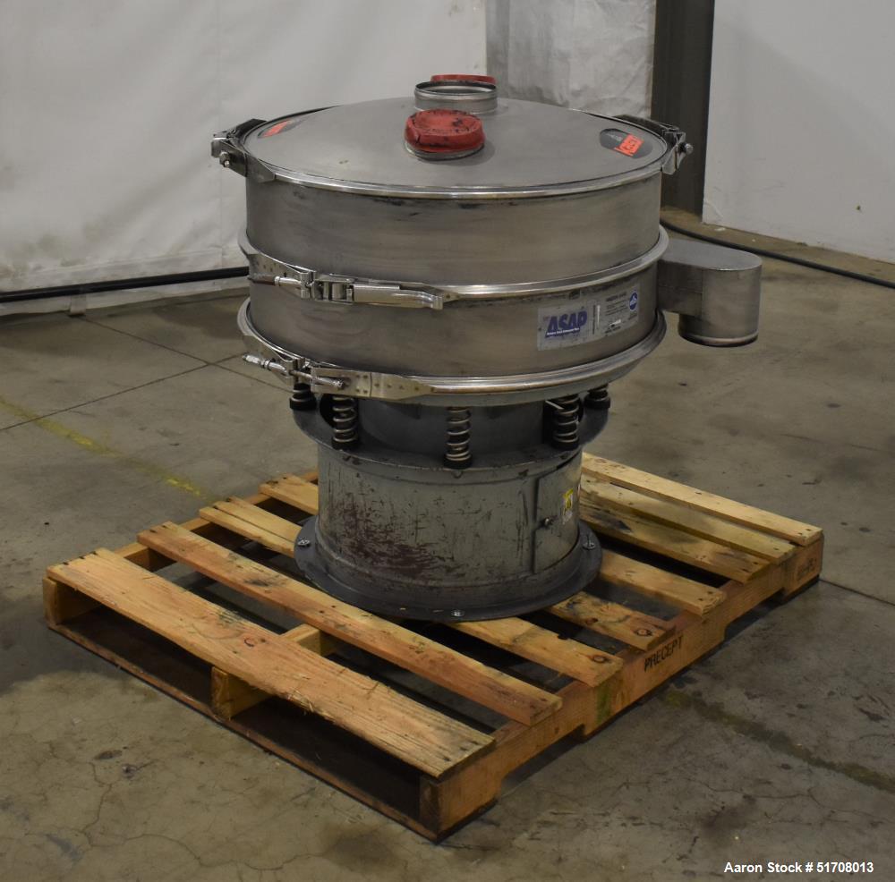 Used- Macon Screen, 30" Diameter, 304 Stainless Steel. Single deck, 2 separation. No screen. Top clamp-on cover with 6" cent...