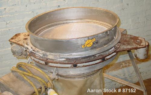 Used Midwest Fabricators Screener, Stainless Steel. 22" diameter, single deck. No top cover. Driven by an approximate 1/4 HP motor. Mounted on a stainless steel frame with casters. Approximate 40" di...