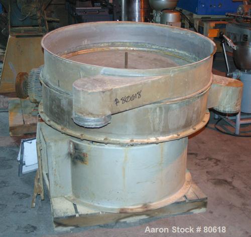 USED: Midwestern screener, model ME48S8-8, 304 stainless steel. 48" diameter, single deck, 2 separation, no top cover. Driven by a 3 hp, 3/60/208-230/460 volt, 1725 rpm motor. Mounted on a carbon ste...