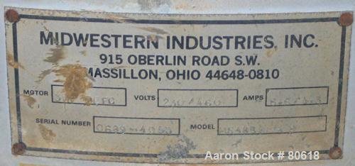 USED: Midwestern screener, model ME48S8-8, 304 stainless steel. 48" diameter, single deck, 2 separation, no top cover. Driven by a 3 hp, 3/60/208-230/460 volt, 1725 rpm motor. Mounted on a carbon ste...