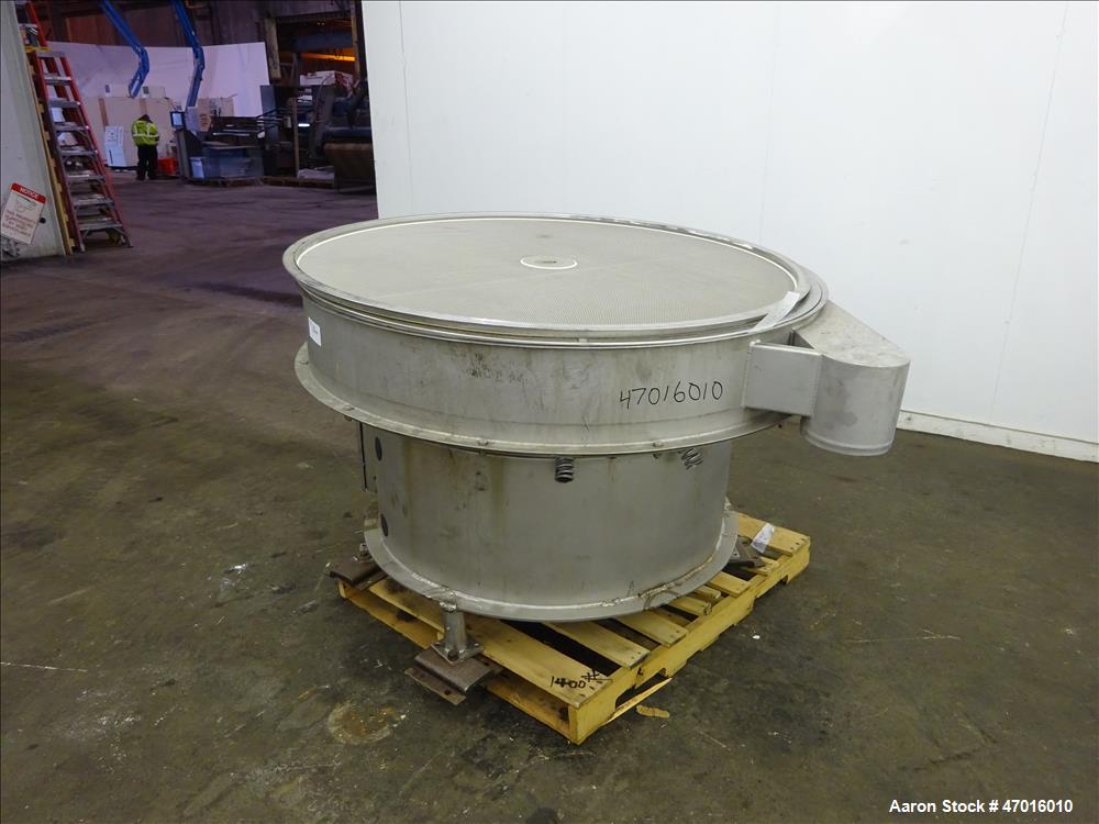 Used Midwestern Industries Screener, Model ME60S8-4-4-4, 304 Stainless Steel. 60" diameter, single, 1 separation. Driven by a 3 hp, 3/60/230/460 volt, 1750 rpm motor. Mounted on a base with 4 legs. S...