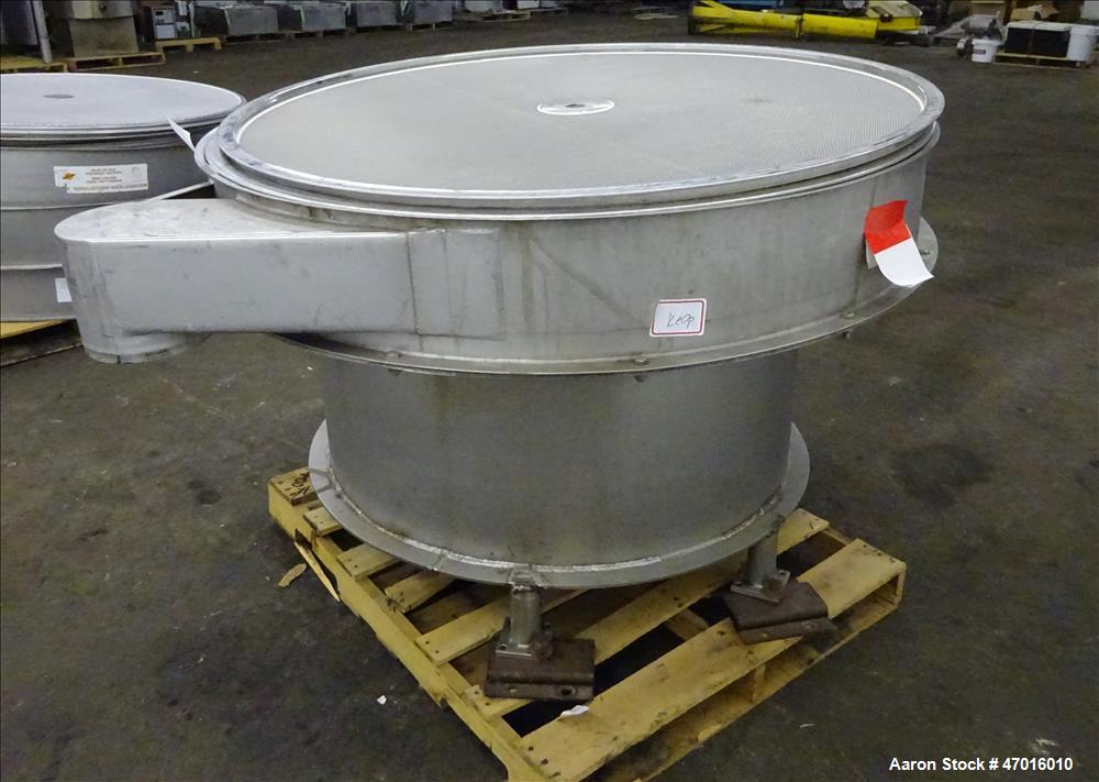Used Midwestern Industries Screener, Model ME60S8-4-4-4, 304 Stainless Steel. 60" diameter, single, 1 separation. Driven by a 3 hp, 3/60/230/460 volt, 1750 rpm motor. Mounted on a base with 4 legs. S...