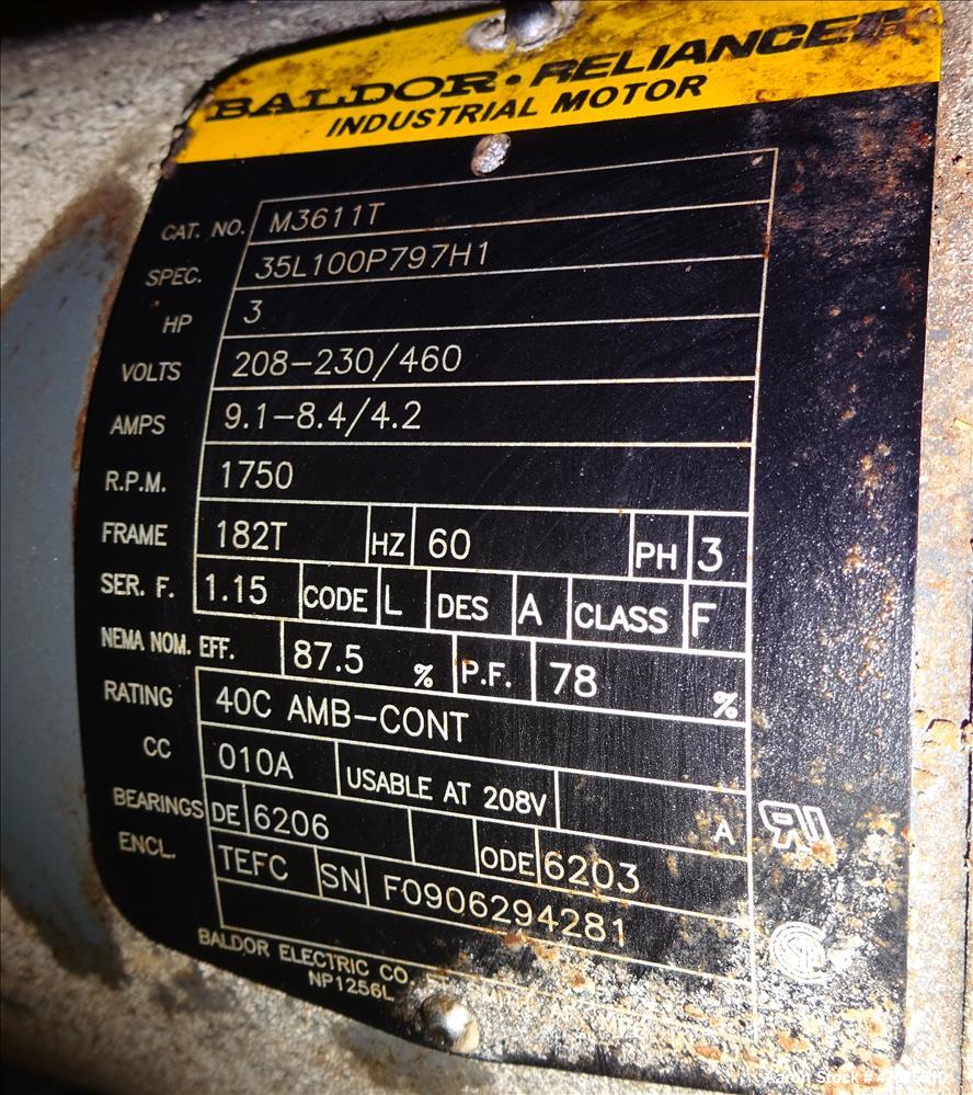 Used Midwestern Industries Screener, Model ME60S8-4-4-4, 304 Stainless Steel. 60" diameter, single, 1 separation. Driven by a 3 hp, 3/60/230/460 volt, 1750 rpm motor. Mounted on a base with 4 legs. S...