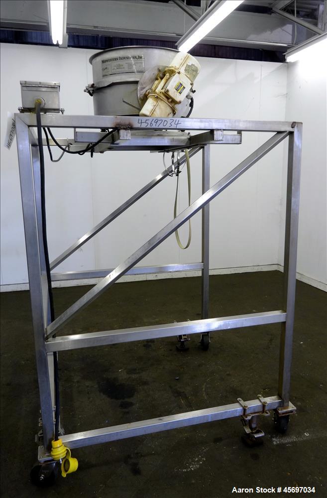 Used MidWestern Industries Inc. Sifter MOdel MLP24S6.4, 24" Diameter, 304 Stainless Steel, Single Deck, 2 Separation. Driven by (2) 0.35 hp, 3/60/230-460 volt/1800 rpm motors. Serial Mounted on 304 s...