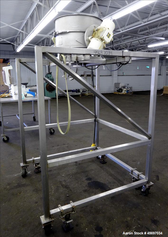 Used MidWestern Industries Inc. Sifter MOdel MLP24S6.4, 24" Diameter, 304 Stainless Steel, Single Deck, 2 Separation. Driven by (2) 0.35 hp, 3/60/230-460 volt/1800 rpm motors. Serial Mounted on 304 s...