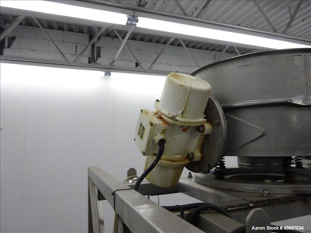 Used MidWestern Industries Inc. Sifter MOdel MLP24S6.4, 24" Diameter, 304 Stainless Steel, Single Deck, 2 Separation. Driven by (2) 0.35 hp, 3/60/230-460 volt/1800 rpm motors. Serial Mounted on 304 s...
