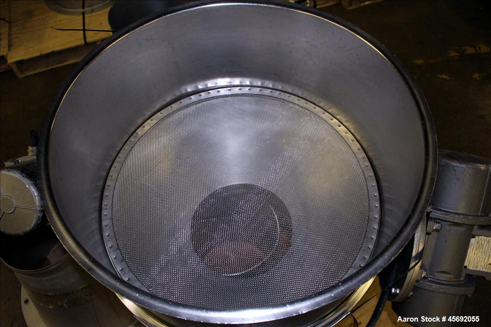 Used Midwestern Industries Sifter/Scalper, Model MLP24S6-10, 304 Stainless Steel. 24" diameter, single deck, 1 separation. Approximately 10" diameter bottom outlet. Driven by (2) .38 hp, 230/460, 180...