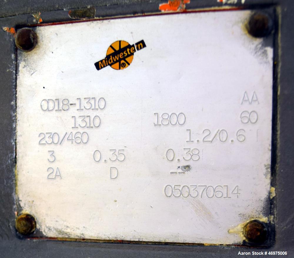 Used Midwestern Industries Low Profile Wet Scalping Screener, Model MLP24S6-10, 304 Stainless Steel. Approximate 24" diameter single deck, single separation. Top cover, screen, bottom outlet. Driven ...