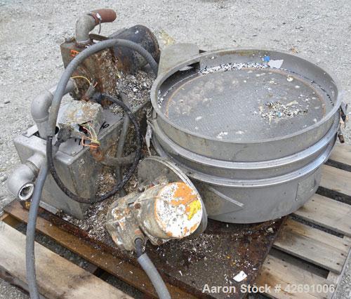 Used Midwestern Industries Low Profile Wet Scalping Screener, Model MLP24S6-3, 304 Stainless Steel. 22-1/2’’ Diameter single deck, 2 separation. No top cover, ball cleaning deck. Bottom outlet with a...