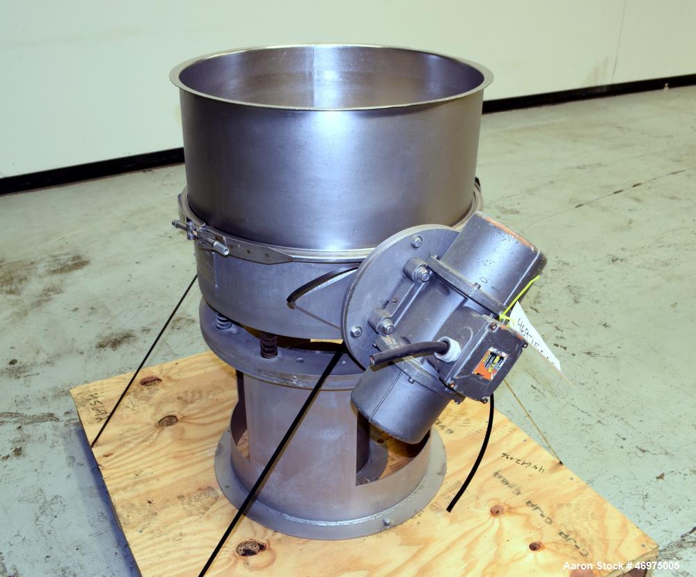 Used Midwestern Industries Low Profile Wet Scalping Screener, Model MLP24S6-4, 304 Stainless Steel. Approximate 24" diameter single deck, single separation. No top cover, includes a screen, bottom ou...