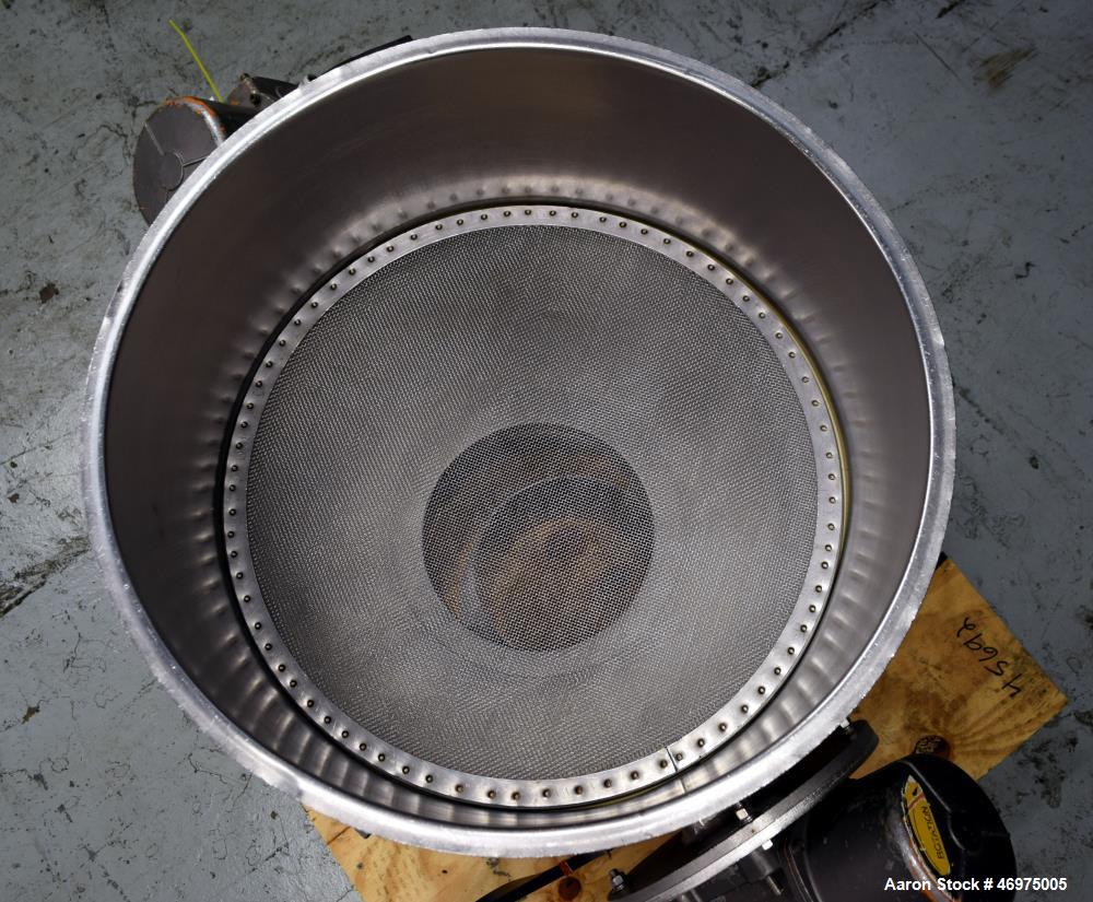 Used Midwestern Industries Low Profile Wet Scalping Screener, Model MLP24S6-4, 304 Stainless Steel. Approximate 24" diameter single deck, single separation. No top cover, includes a screen, bottom ou...