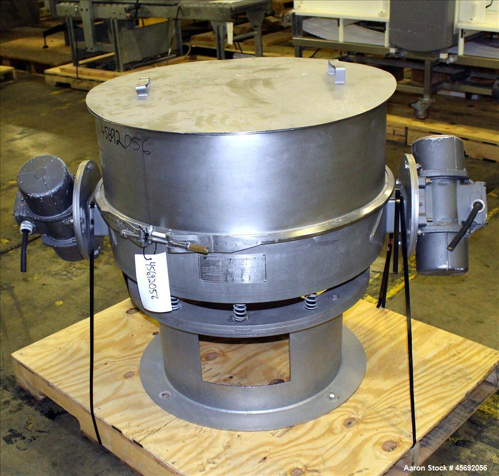 Used Midwestern Industries Sifter/Scalper Model # MLP30S6-10, 304 Stainless Steel. 30" diameter, single deck, 1 separation. Includes  top cover. 10" diameter bottom outlet. Driven by 2 .38 hp, 230/46...